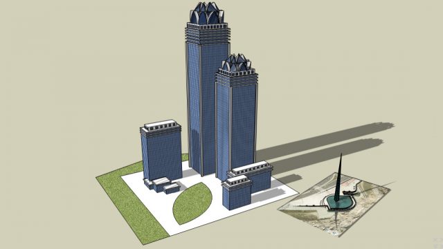 Diseño 3D de las Percebeiras, con el Obelisco Millenium de referencia. Fuente: 3DWarehouse