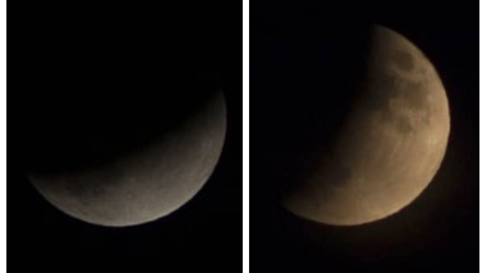 Dos momentos del eclipse parcial de ayer 