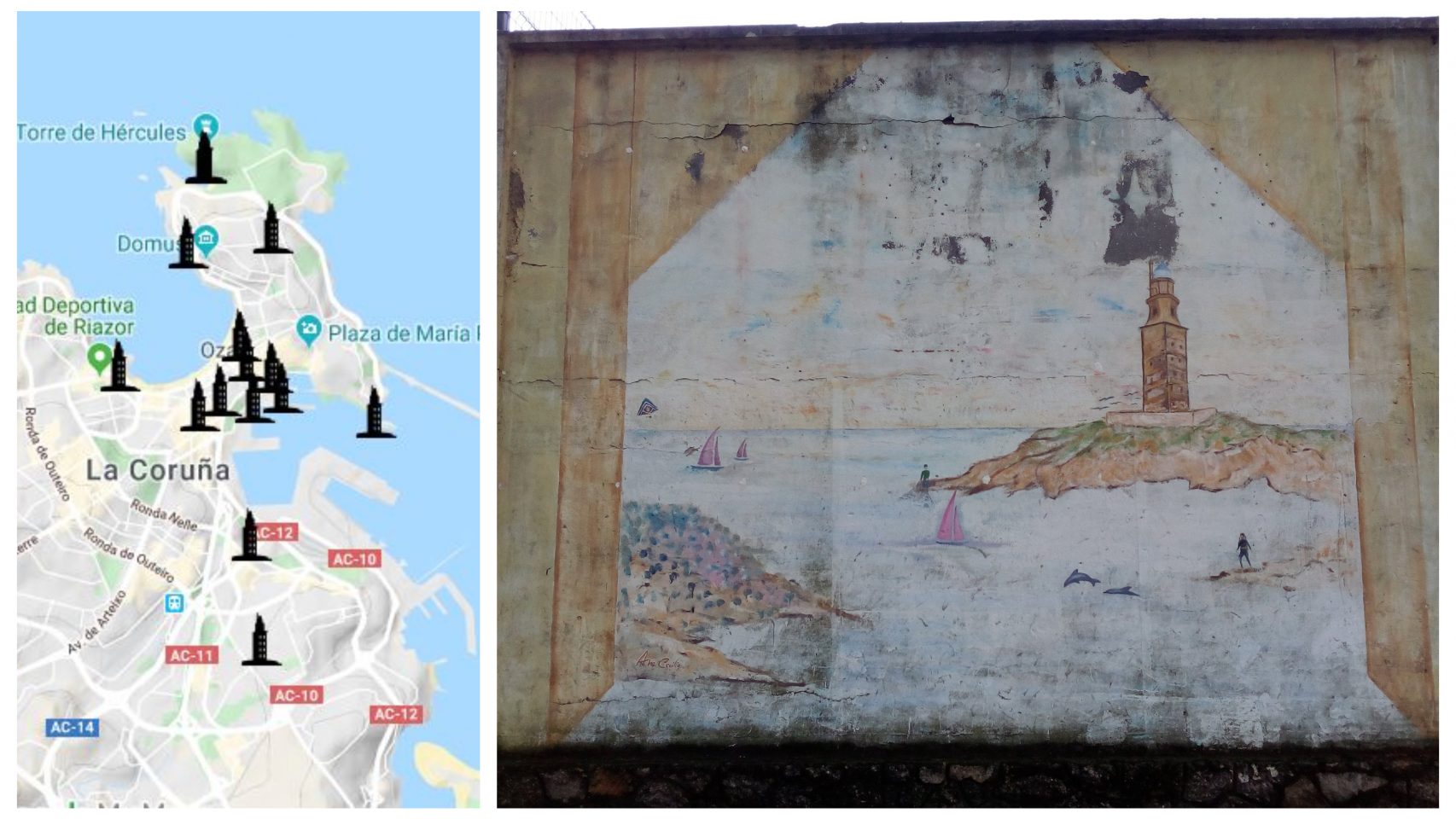 El mapa interactivo y un mural de la Torre en las Esclavas. 