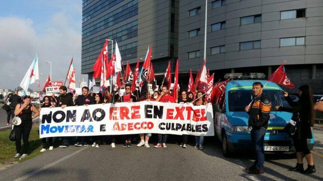 Manifestación contra el ERE en Extel en 2016