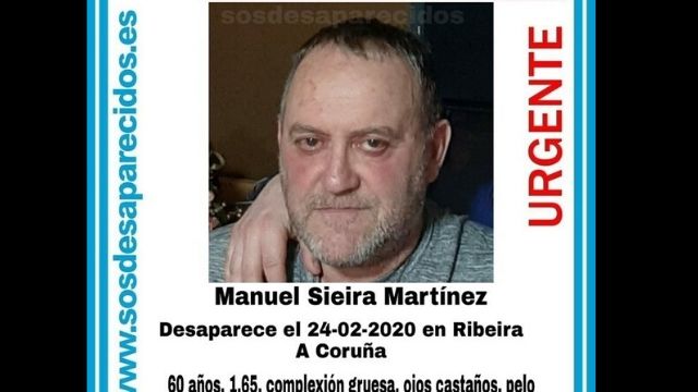 Manuel Sieira Martínez, hombre de 60 años desaparecido en Ribeira 