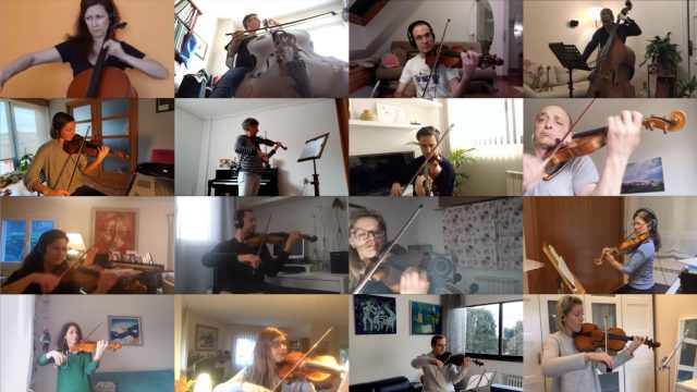 Los miembros de la Orquesta, actuando desde sus casas.