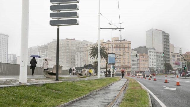 Las vías del tranvía en A Coruña