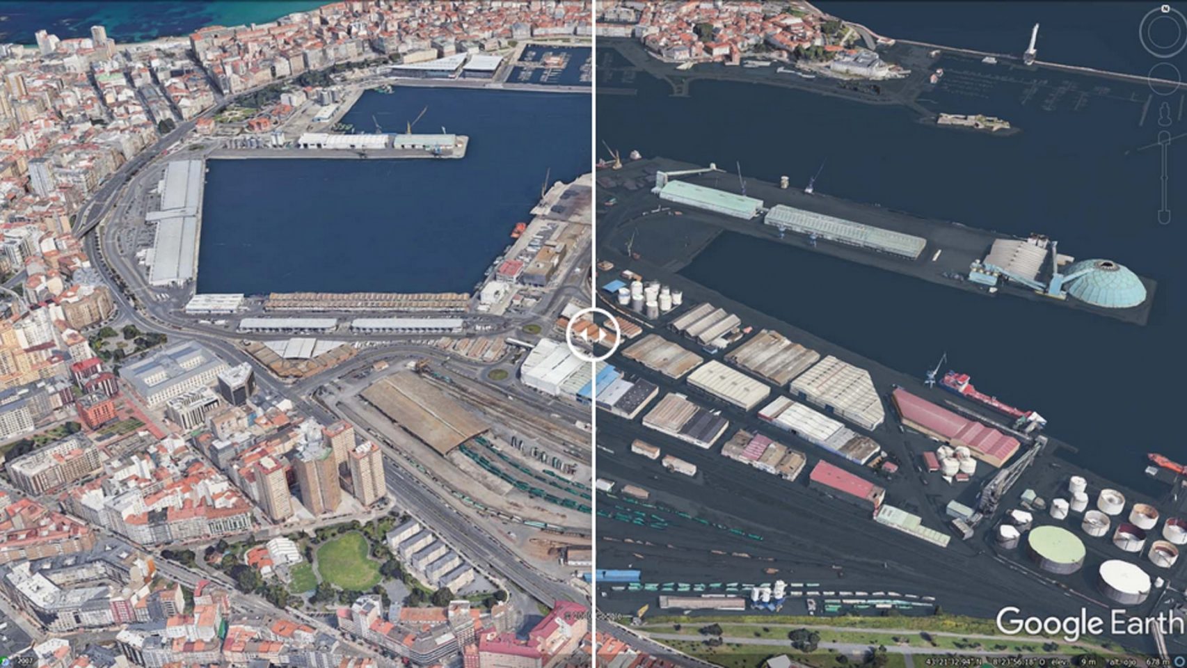 Recreación de la subida del mar en A Coruña 2020-2100