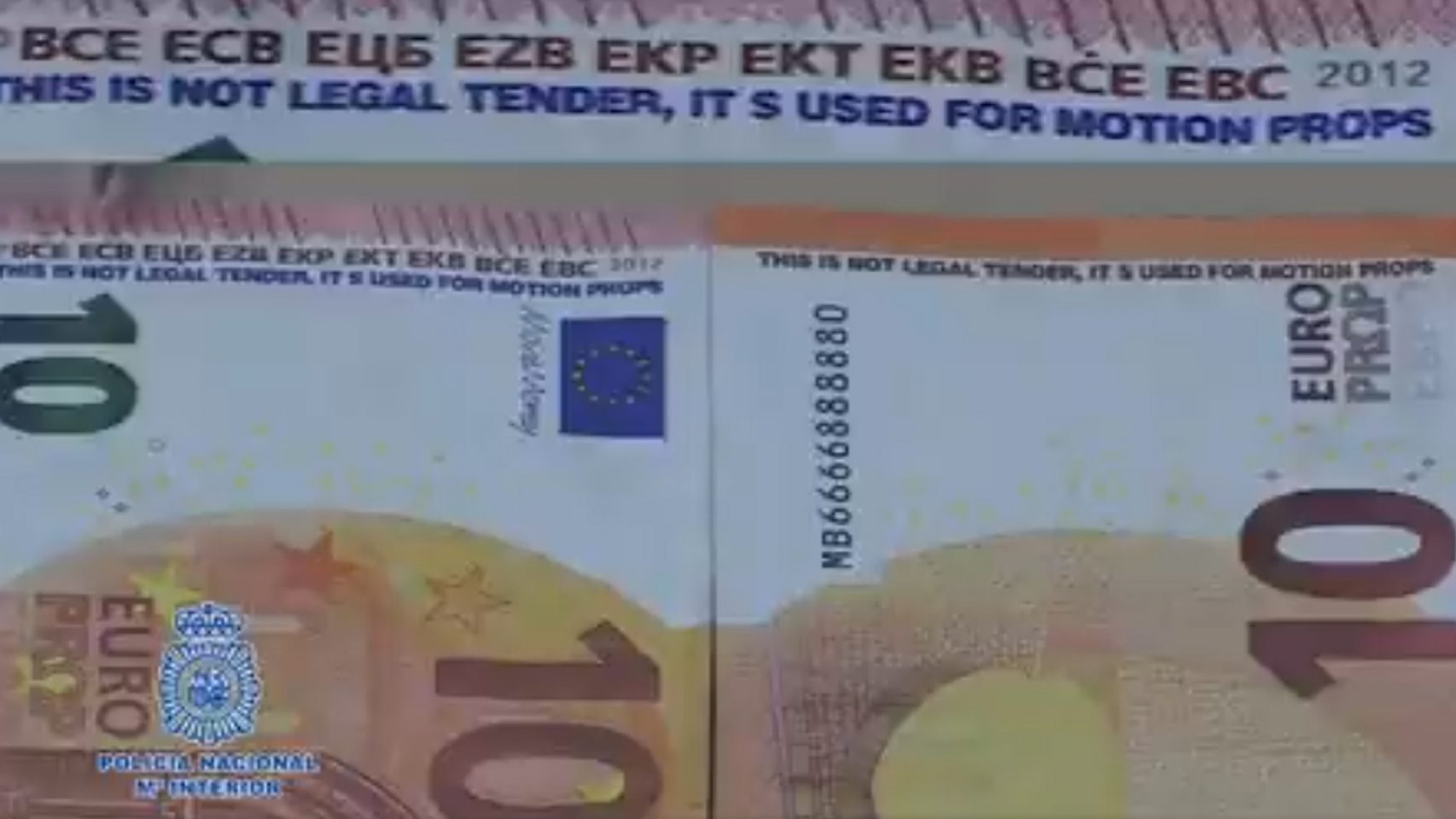 Captura de pantalla del vídeo de advertencia de la Policía Nacional sobre los billetes falsos.