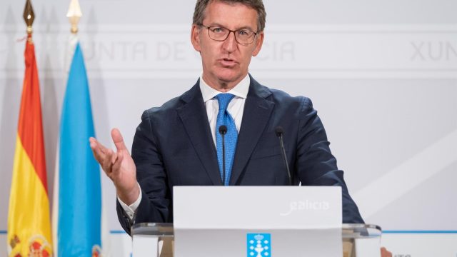 El presidente de la Xunta, Alberto Núñez Feijóo, durante la rueda de prensa