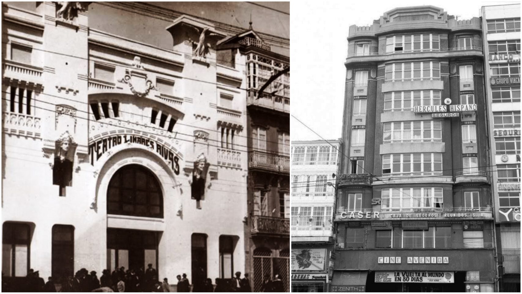 El Teatro Linares Rivas y el Cine Avenida, dos edificios que ocuparon la misma parcela.