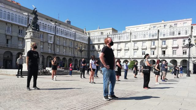 Concentración de hosteleros en María Pita hace unos días.