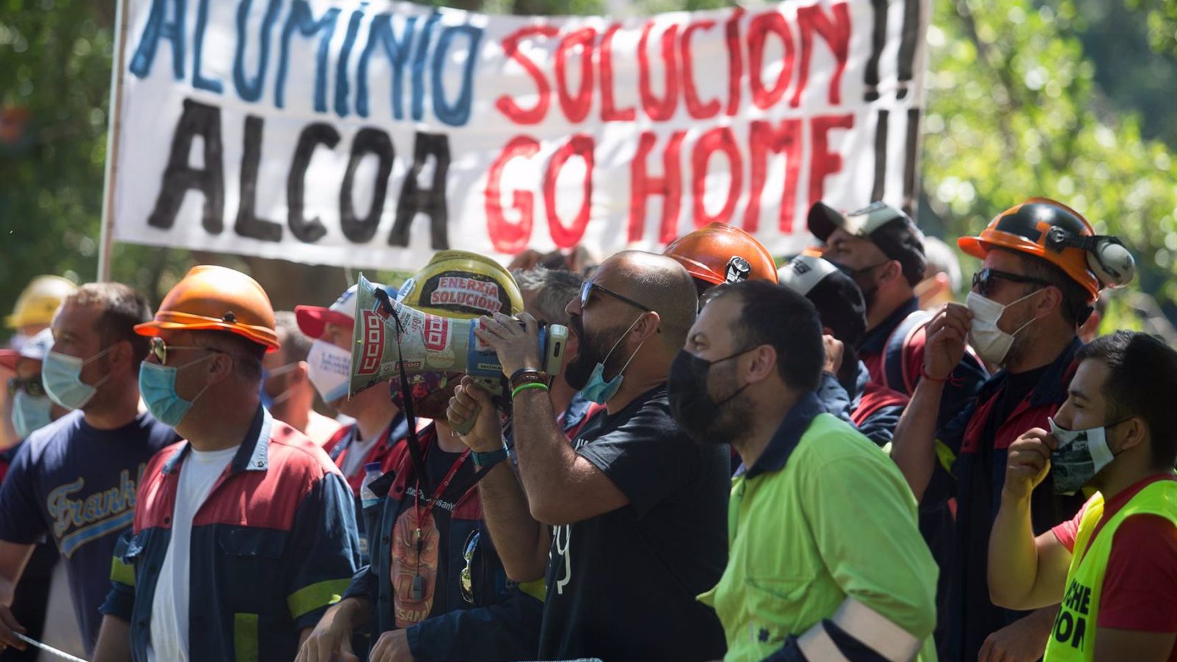 Manifestación de trabajadores de Alcoa San Cibrao.