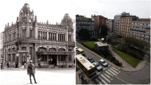 El antes y el después de la Plaza de Galicia: del Edificio Castromil a un párking.