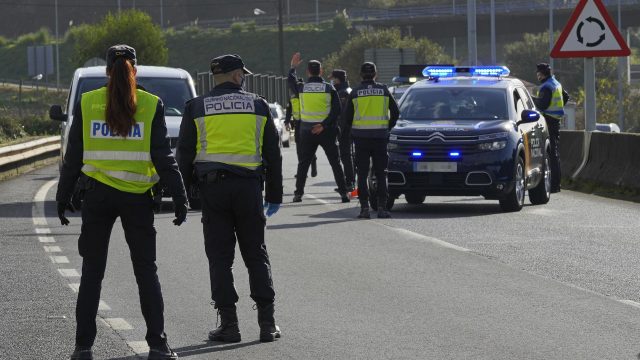 Varios agentes de Policía Nacional durante un control de movilidad