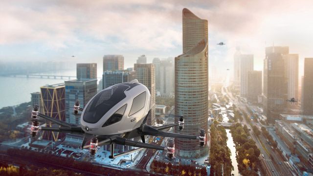 Recreación de los taxis voladores del proyecto AMU-LED.