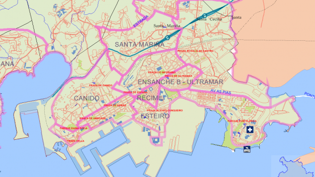 Mapa de barrios del Sistema de Información Xeográfica de Ferrol.