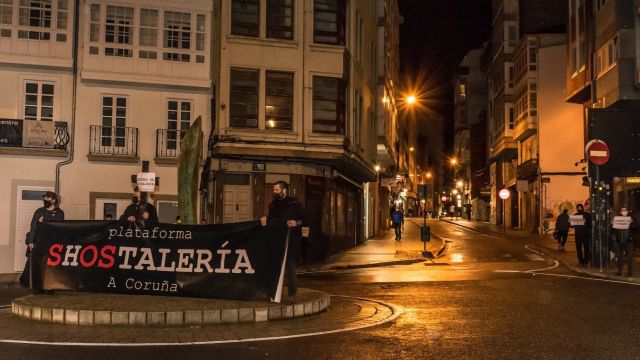 Protesta ayer de hosteleros en A Coruña