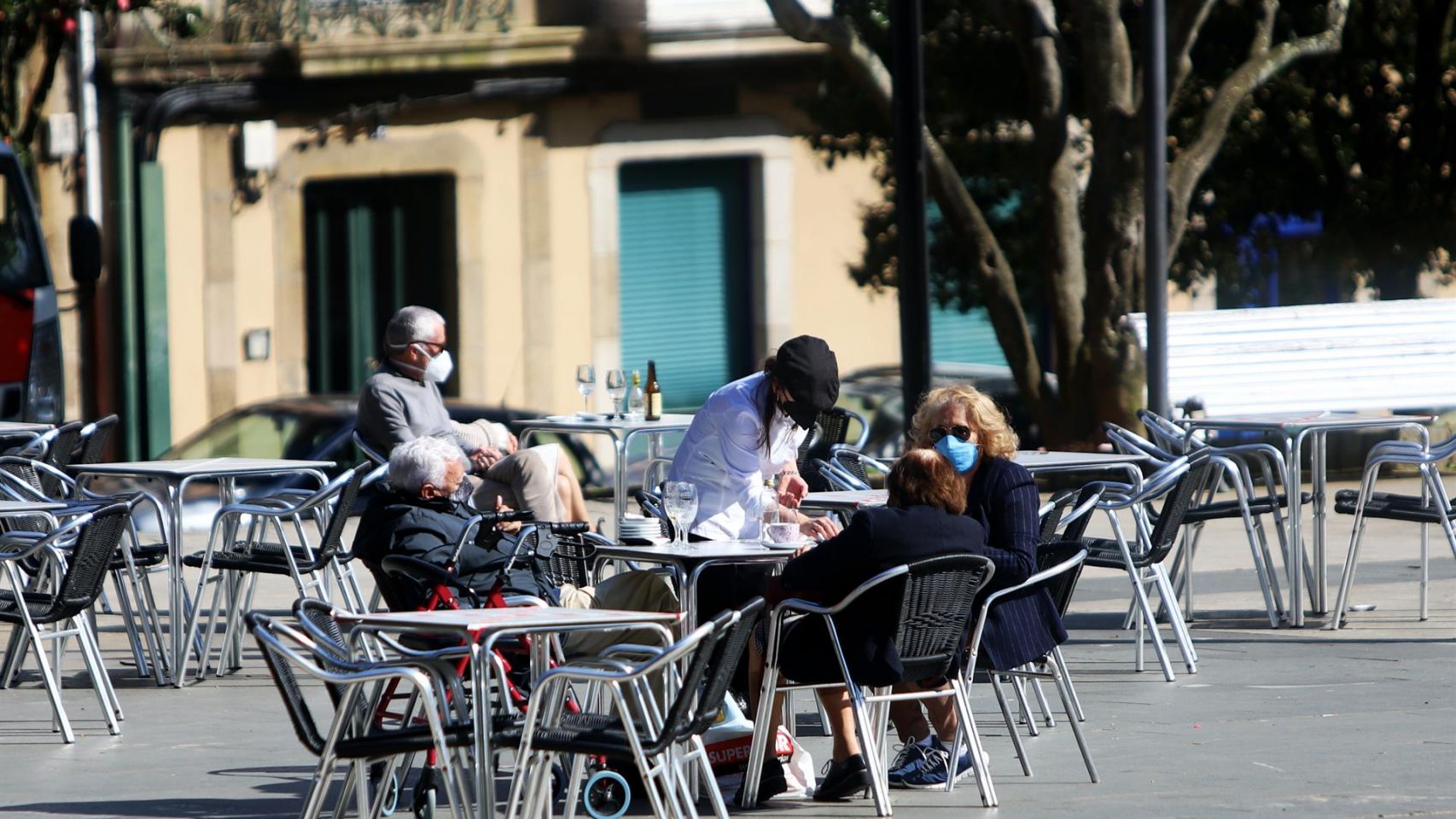 Una terraza de un negocio de hostelería en Ferrol.