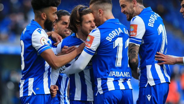 Celebración del gol de Keko en el Deportivo Pontevedra