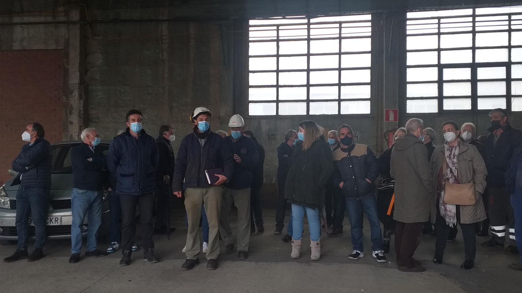 Trabajadores de la antigua Factorías Vulcano, ahora Astilleros San Enrique, en las instalaciones del barrio de Teis, en Vigo.
