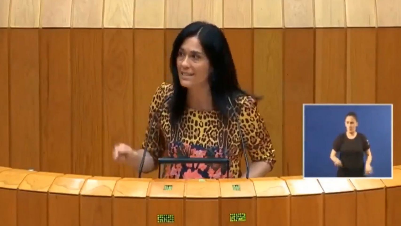 Paula Prado, viceportavoz del Grupo Popular en el Parlamento Galego, durante su intervención de esta mañana