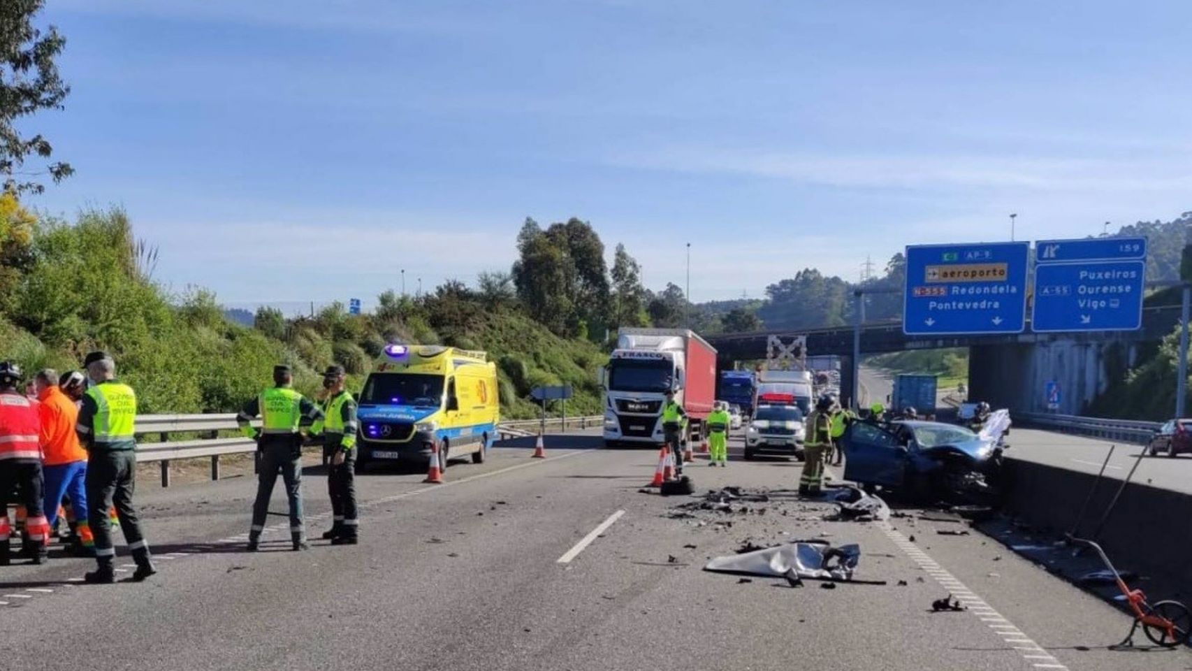 Accidente en la AP-9, en Vigo, en el que falleció una conductora de 75 años.