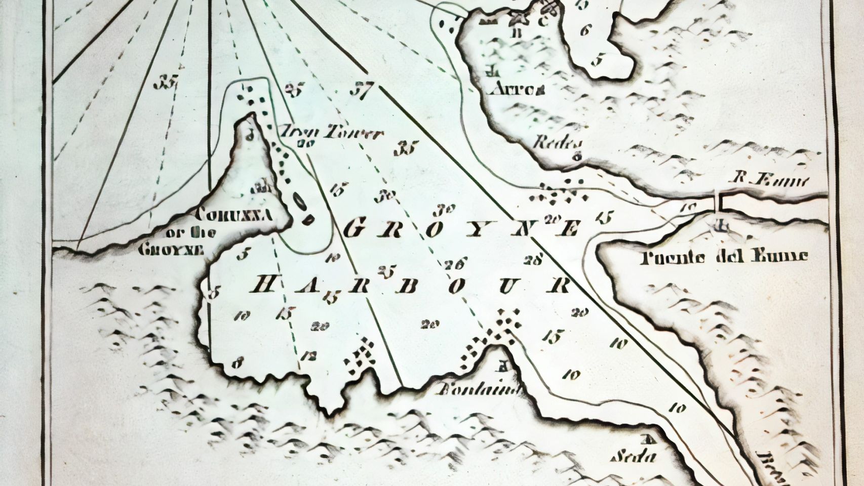 Bahía de A Coruña en un antiguo mapa inglés.