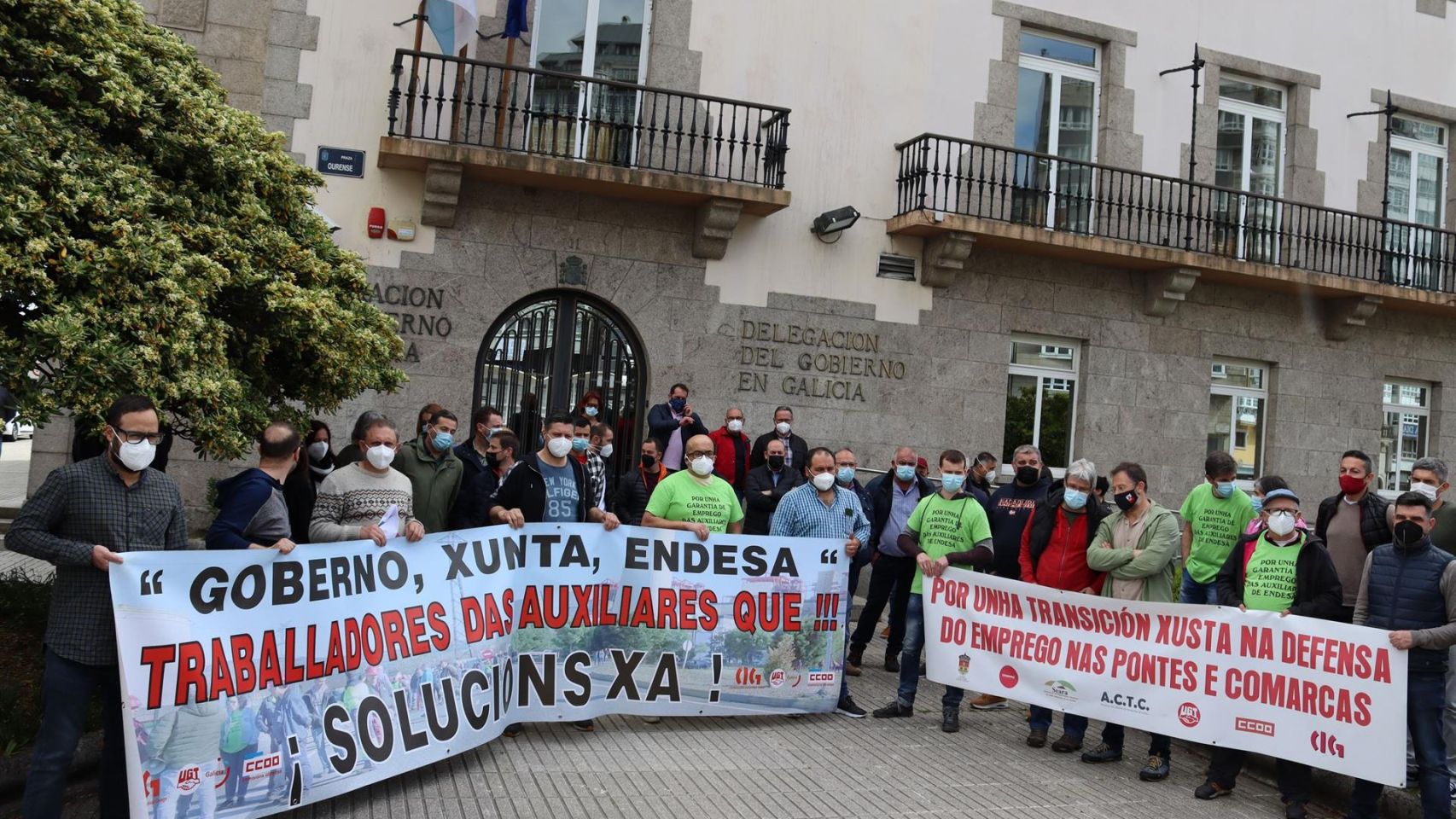 Protesta de trabajadores de As Pontes en demanda de un convenio de "transición justa".