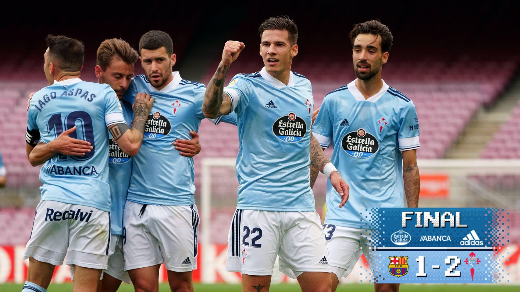 EL Celta venció en el Camp Nou al Barcelona con un doblete de Sant Mina