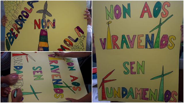 Dibujos reivindicativos de los alumnos de Monfero.