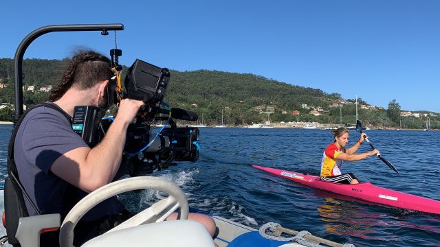 Teresa Portela durante la grabación de "La Cima"