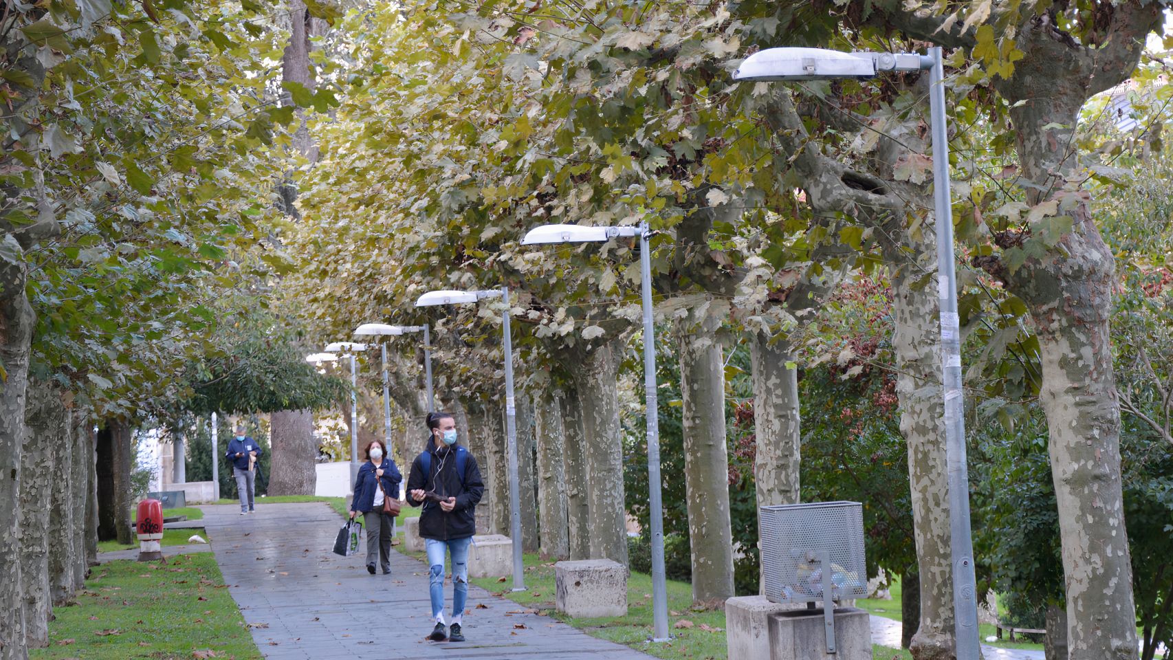 Farolas en el Camiño da Igualdade en el campus de Ourense