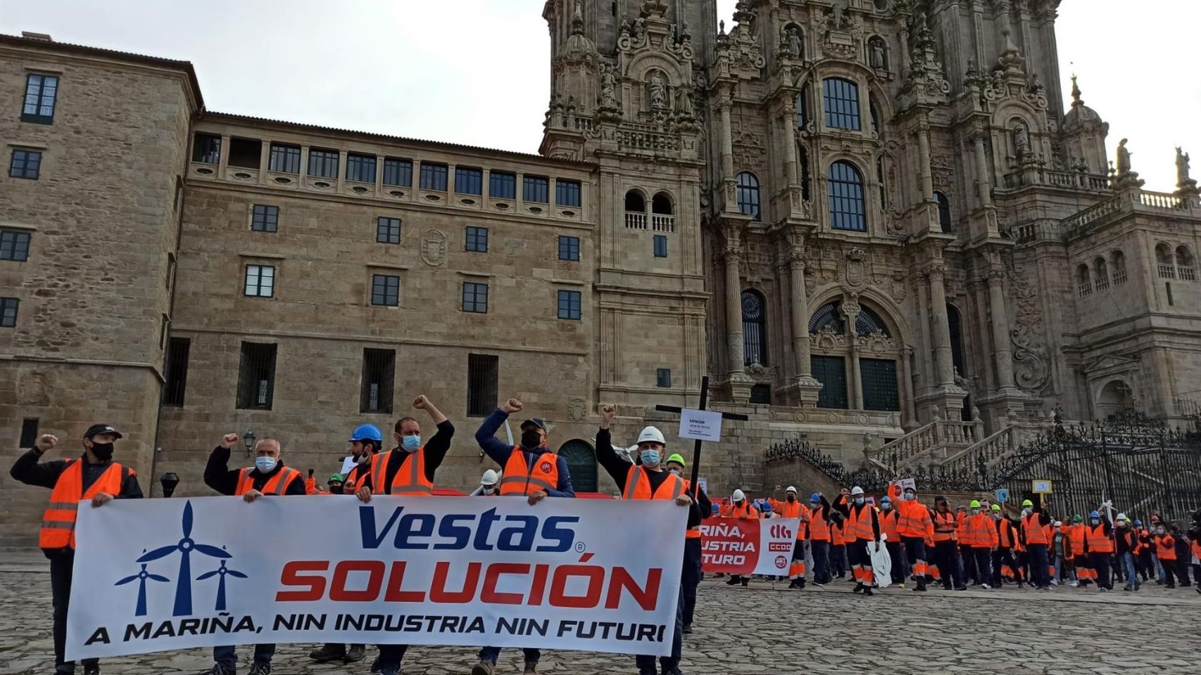 Protesta de los trabajadores de Vestas en la Praza do Obradoiro, en Santiago