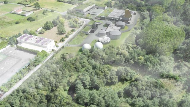 Vista aérea del proyecto de la nueva depuradora de A Silvouta, en Santiago de Compostela.