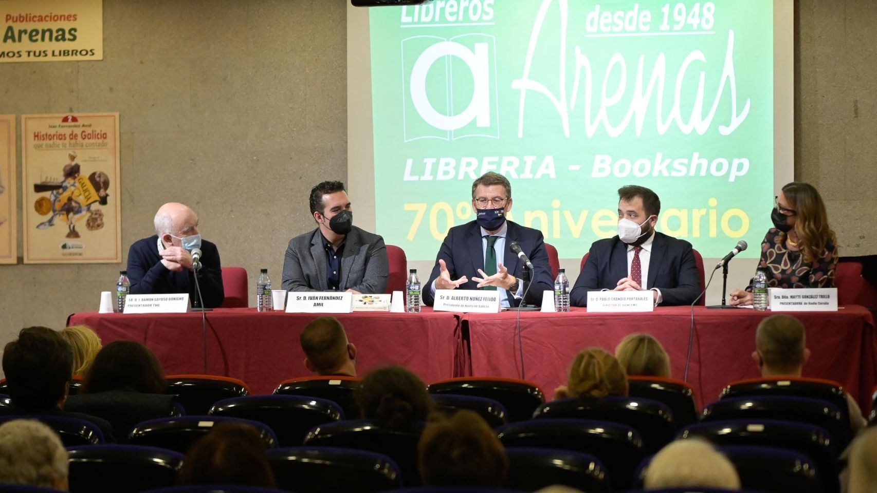 Xosé Ramón Gayoso, Iván Fernández Amil, Alberto Núñez Feijóo, Pablo Grandío y Mayte González Trillo en la presentación (foto: Xunta de Galicia)