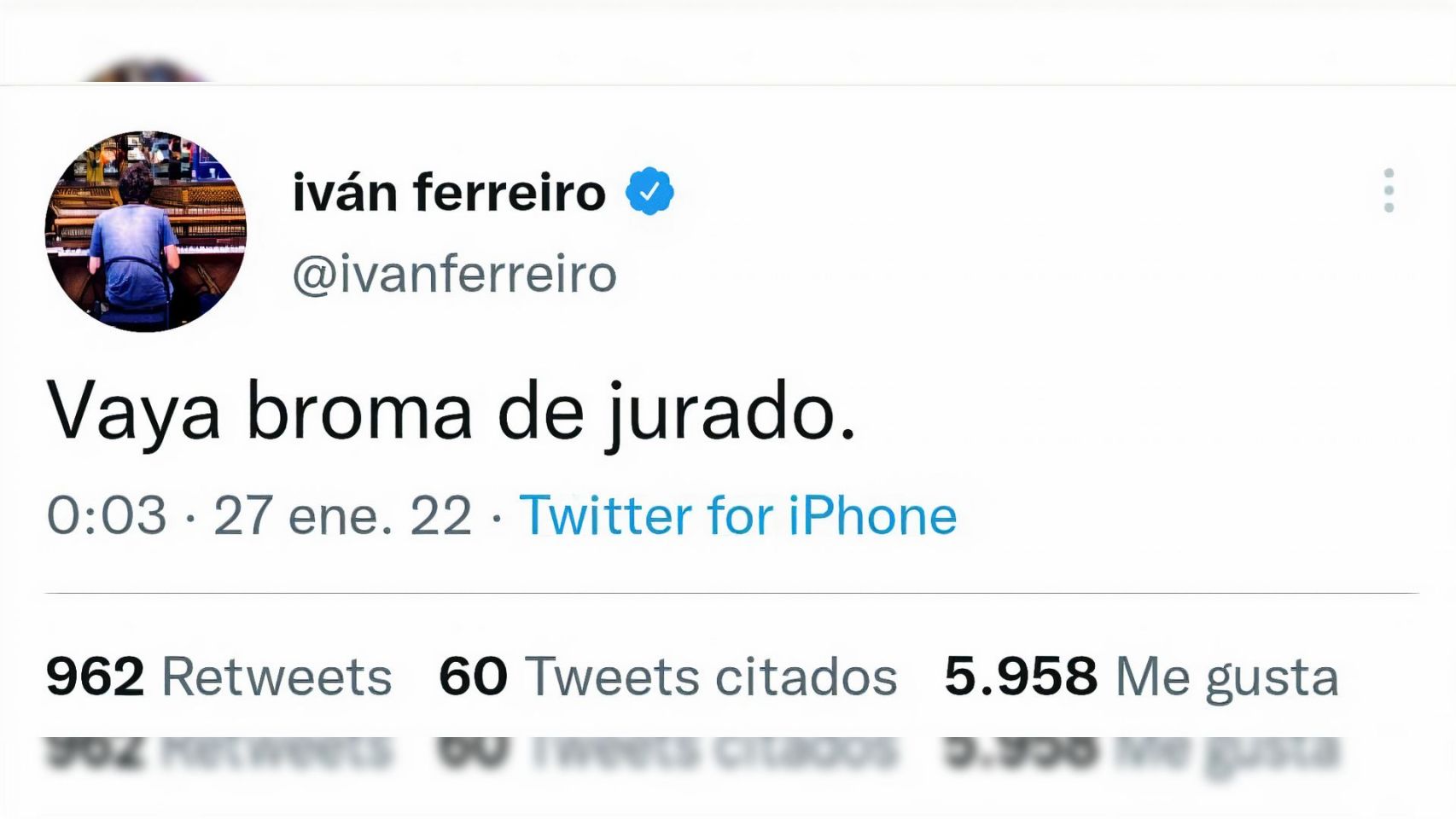 El gallego Iván Ferreiro muestra su indignación contra el jurado en redes.