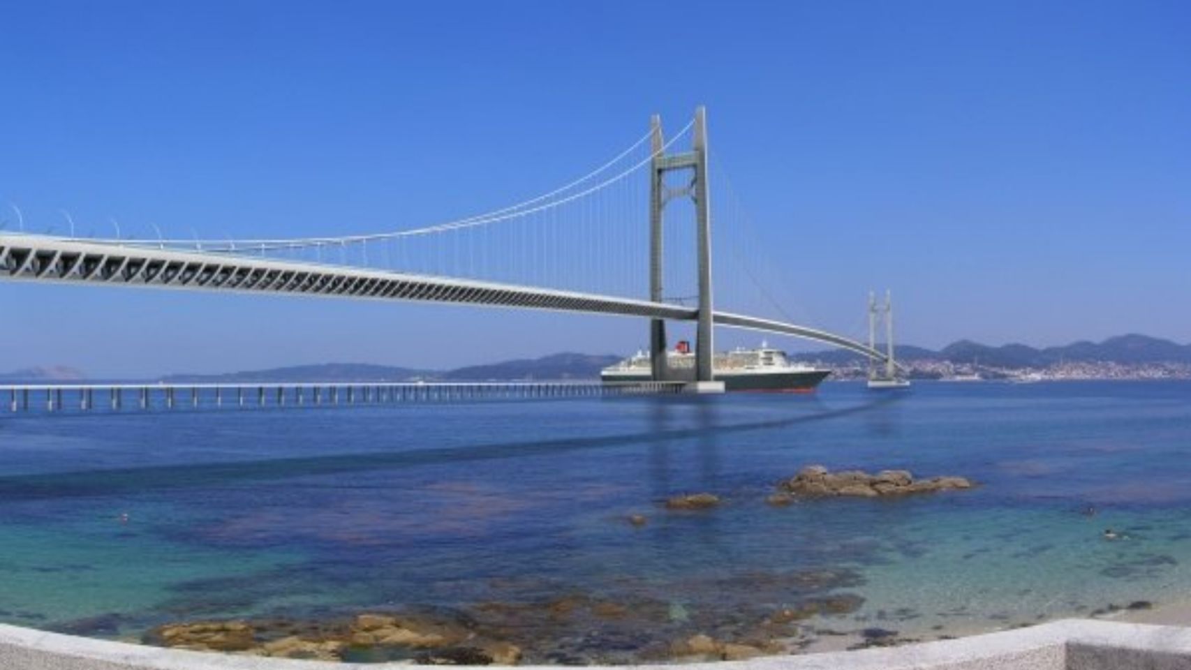 Infografía del Puente Alvariño sobre la ría de Vigo. 