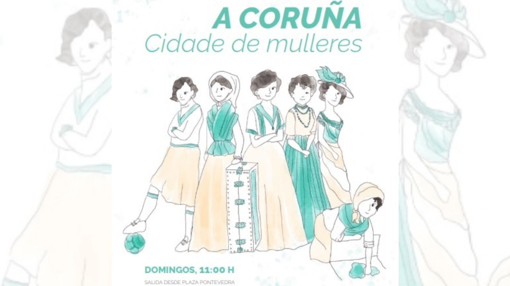 Cartel de la ruta 'A Coruña. Cidade de mulleres'.