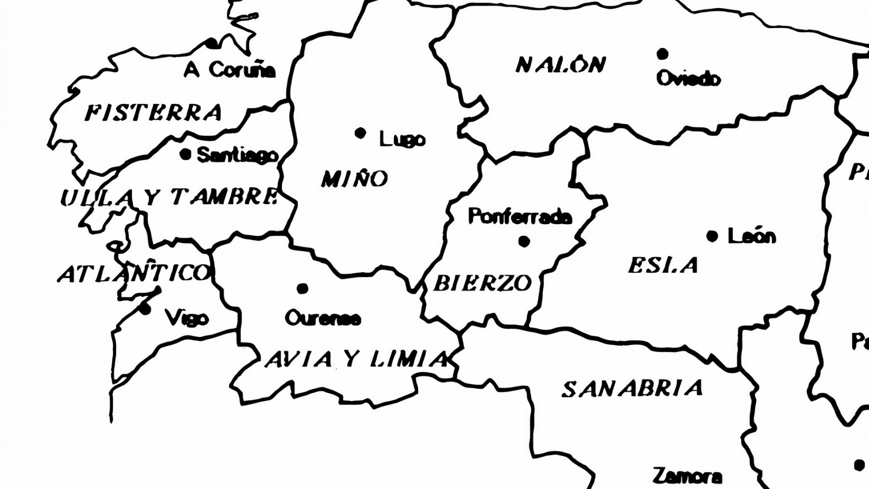 Distribución provincial de Galicia según el proyecto de 1842 de Fermín Caballero 