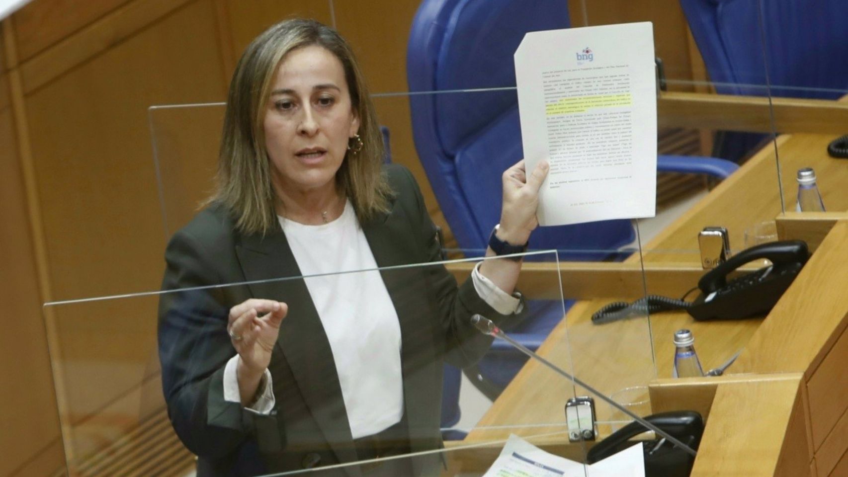 La conselleira de Infraestruturas e Mobilidade, Ethel Vázquez, en su comparecencia en el Parlamento gallego.
