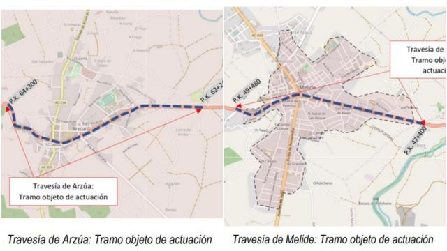 Las obras de rehabilitación de la N-547 en las travesías de Arzúa y Melide.