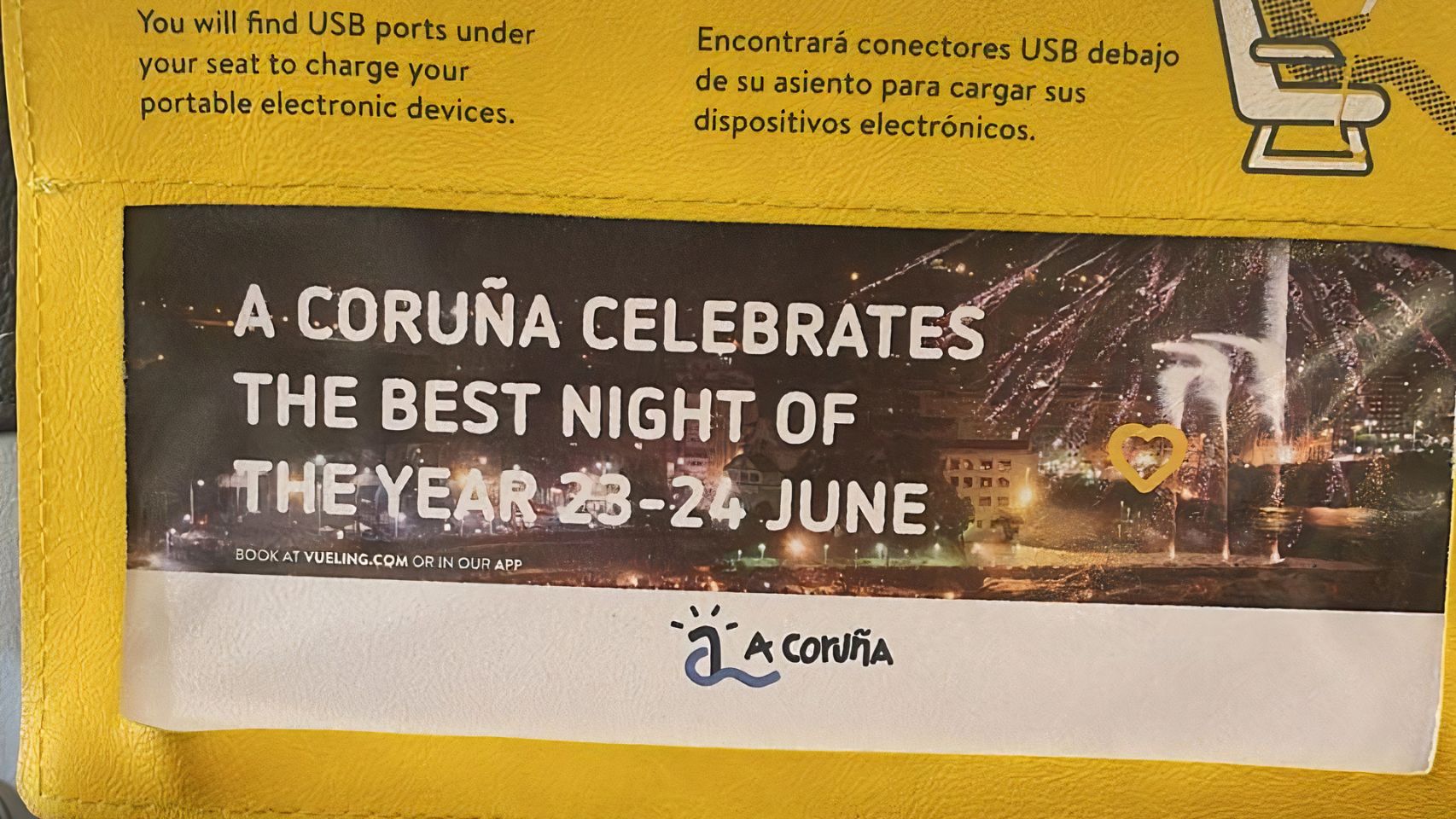 Respaldo patrocinado por el San Juan de A Coruña en un vuelo Barcelona-Manchester de Vueling