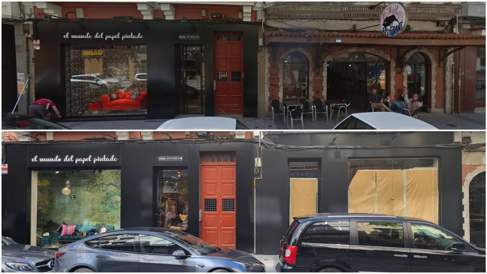 El antes y el después del local donde se ubicaba el Mesón El Toro en A Coruña