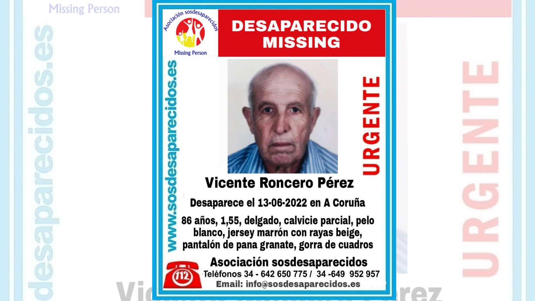 Hombre desaparecido en A Coruña