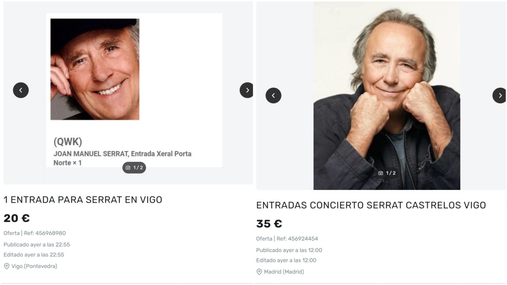 Anuncios de venta de entradas para el concierto de Serrat en Castrelos.