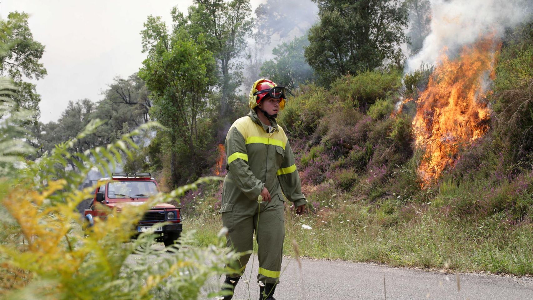 Un agente del BRIF durante las labores de extinción de un incendio en la provincia de Lugo.