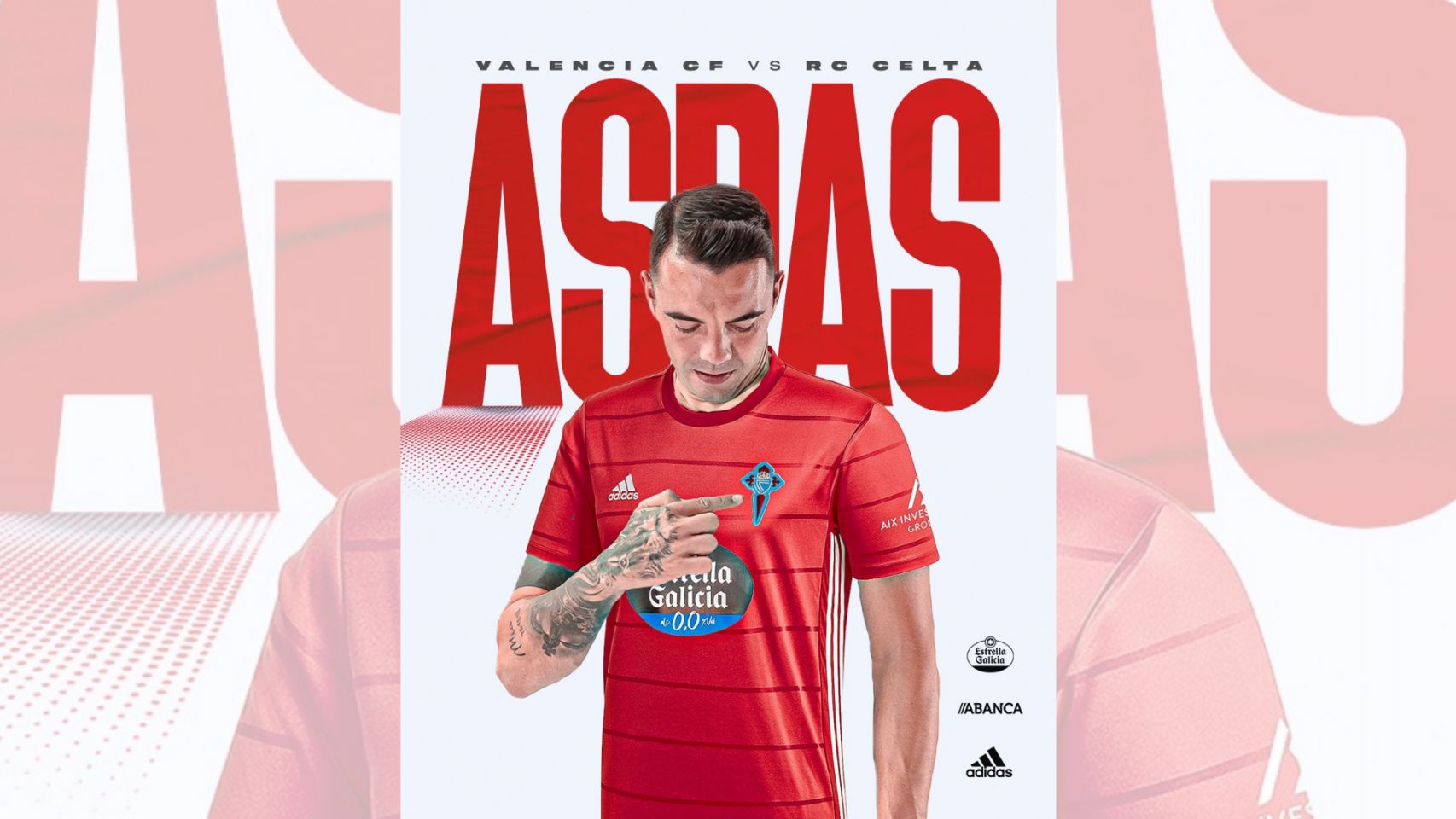 Iago Aspas con la camiseta roja que lucirá el Celta en Mestalla.