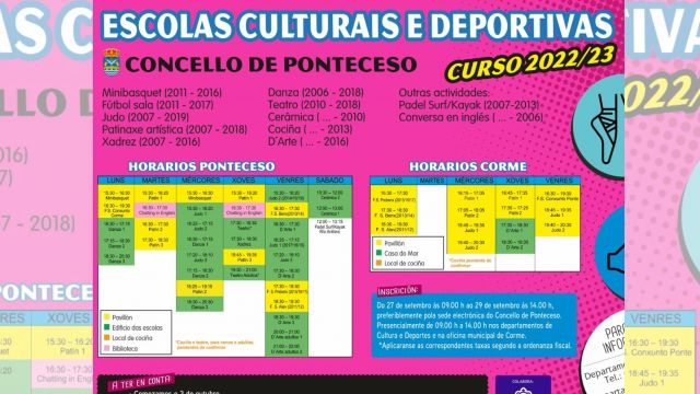 Oferta de las actividades culturales y deportivas en Ponteceso (A Coruña).