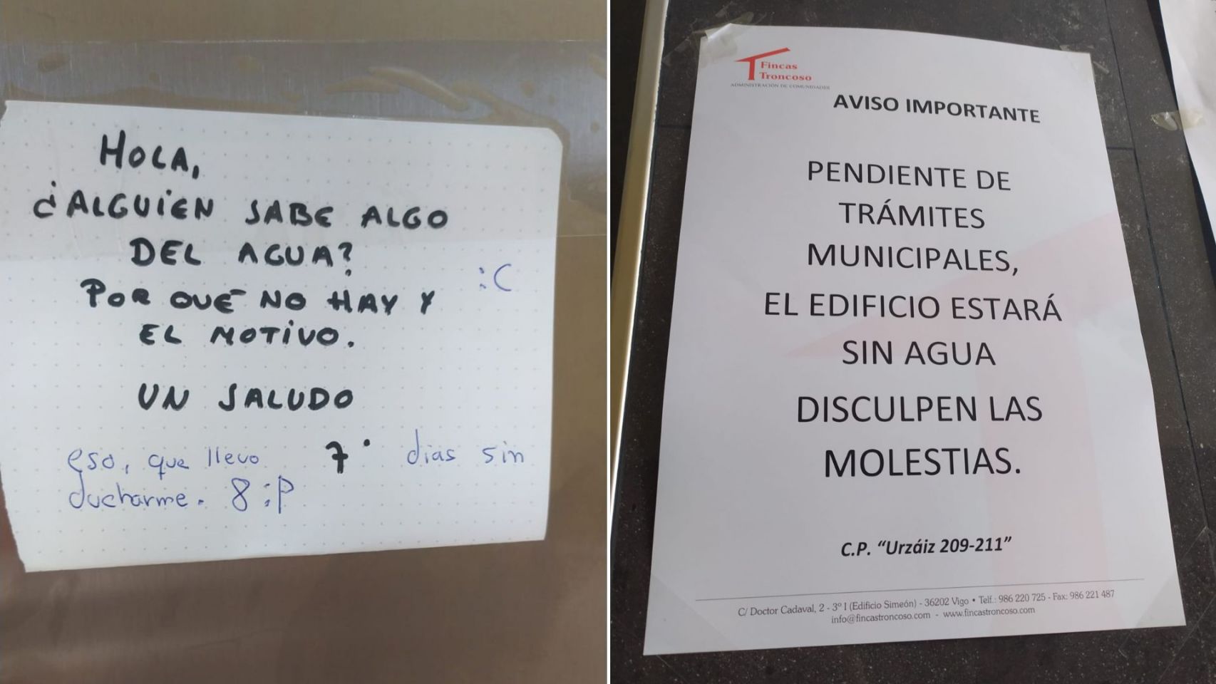 Los vecinos afectados por los cortes de agua en O Calvario (Vigo).