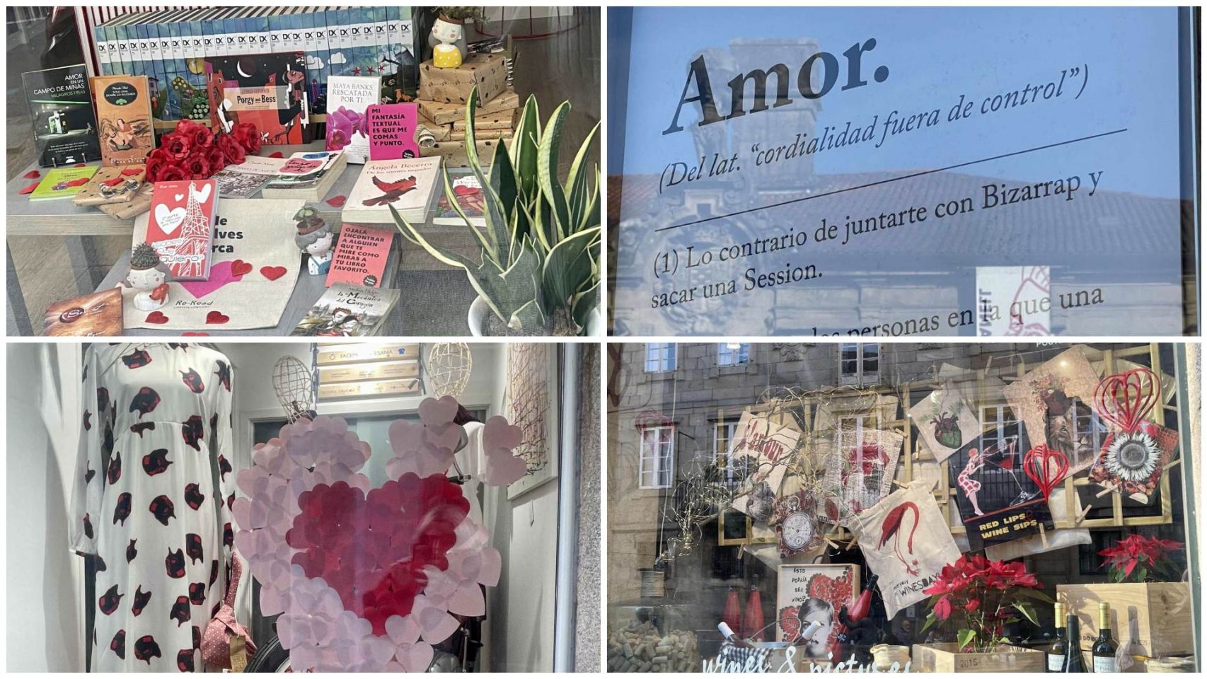 Las decoraciones de San Valentín en los escaparates de Compostela