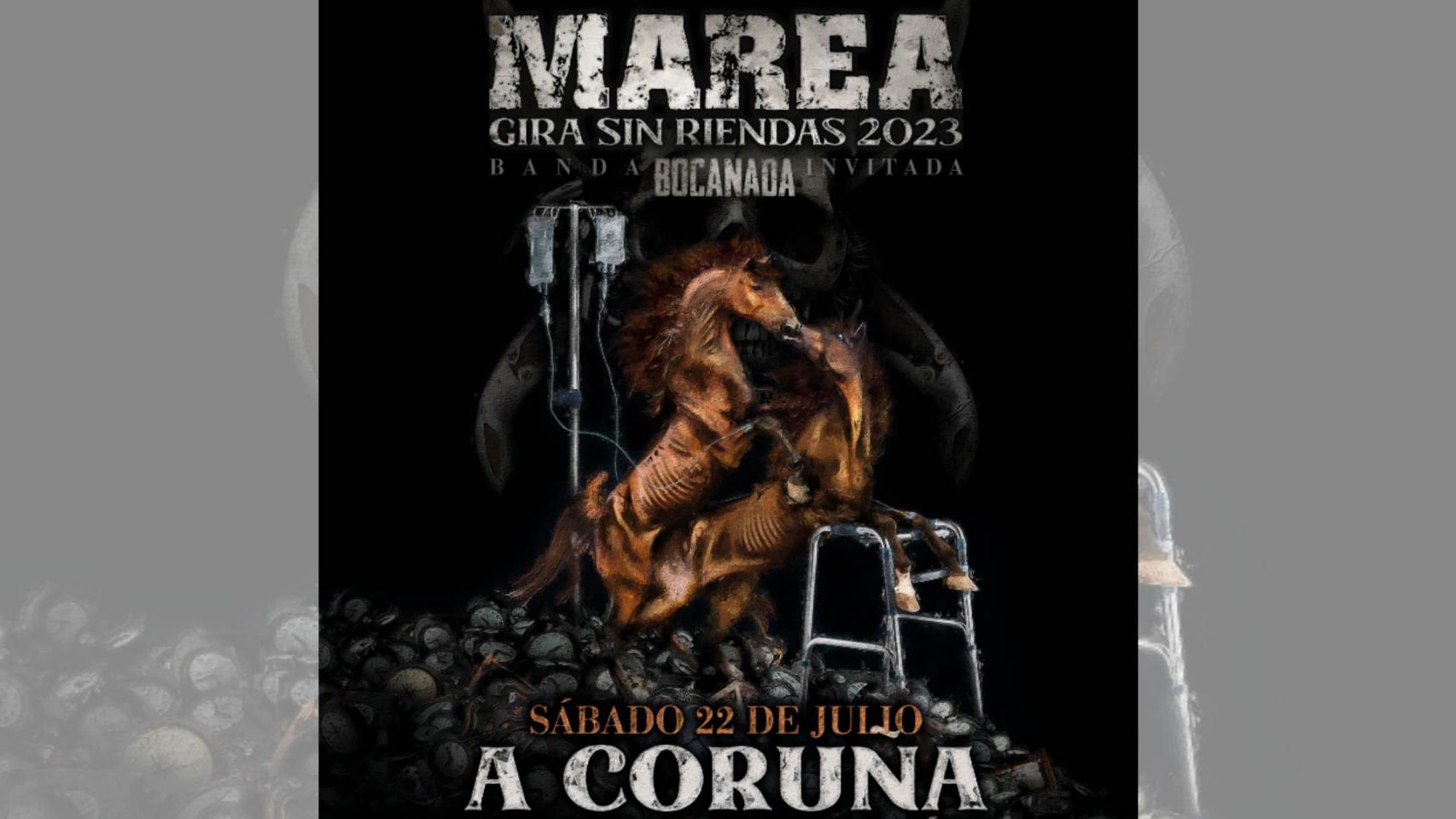 Cartel de la Gira Sin Riendas 2023 del grupo de rock Marea.