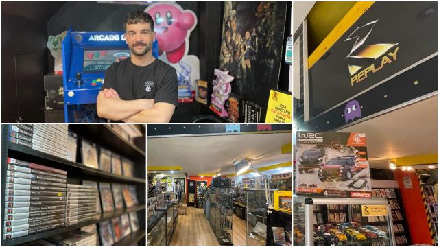 Ángel Barros en su tienda de videojuegos retro, Replay.