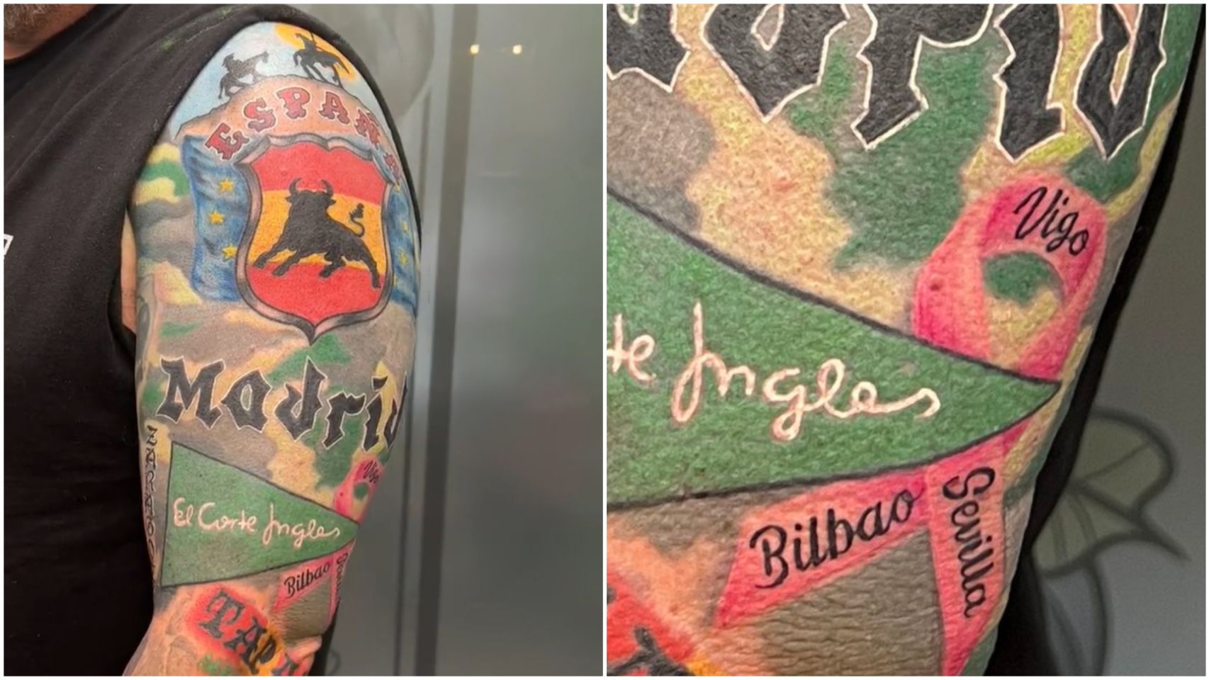 Imagen del brazo tatuado de Larry Shy, con el detalle de "Vigo" sobre un lazo rosa.